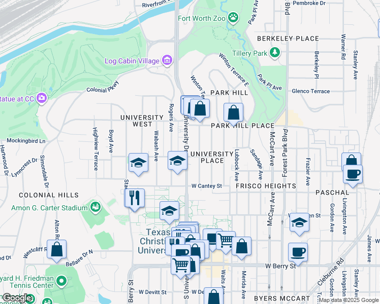 map of restaurants, bars, coffee shops, grocery stores, and more near in Fort Worth