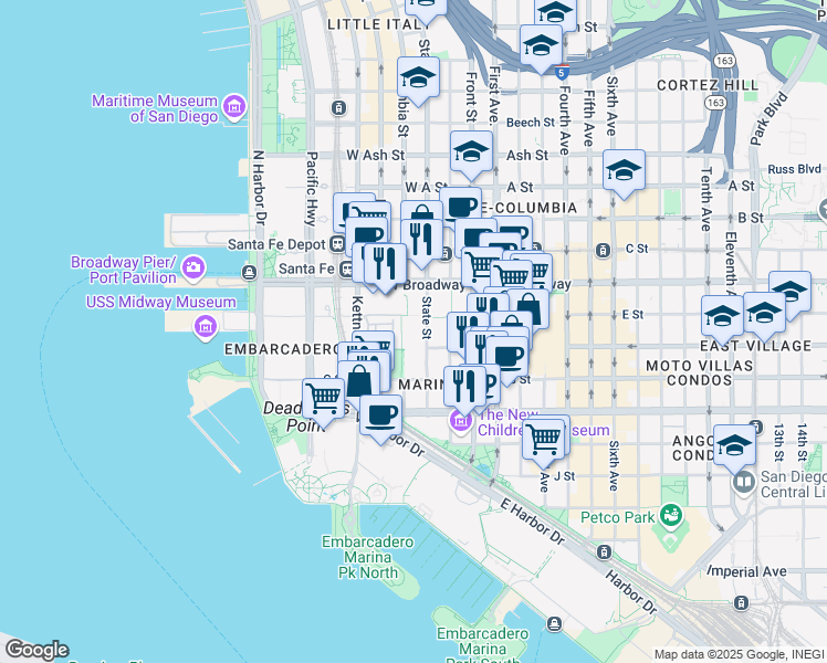 map of restaurants, bars, coffee shops, grocery stores, and more near in San Diego
