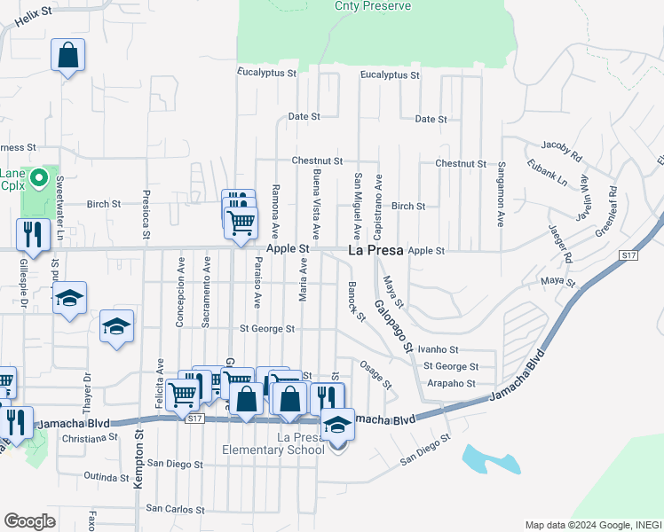 map of restaurants, bars, coffee shops, grocery stores, and more near 928 Pecos Street in Spring Valley