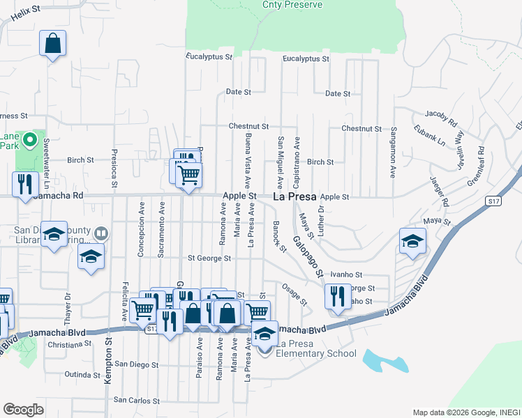 map of restaurants, bars, coffee shops, grocery stores, and more near 928 Pecos Street in Spring Valley