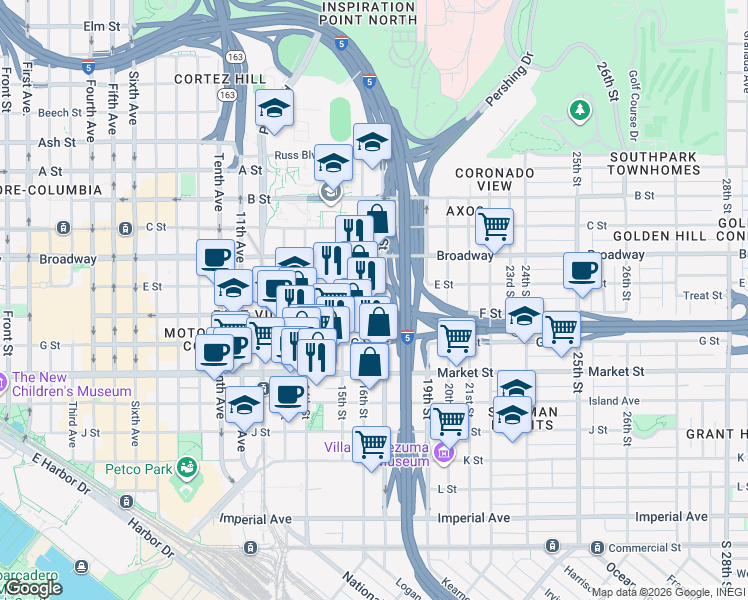 map of restaurants, bars, coffee shops, grocery stores, and more near 756 17th Street in San Diego