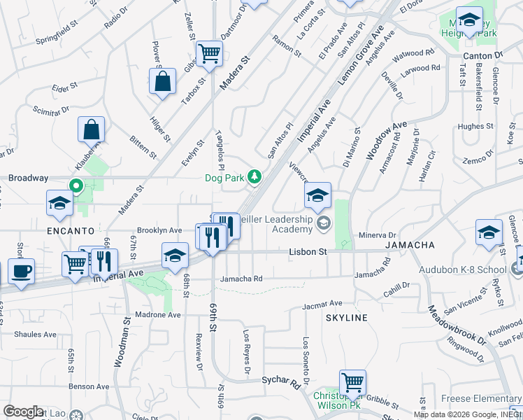 map of restaurants, bars, coffee shops, grocery stores, and more near 775 Pidgeon Street in San Diego