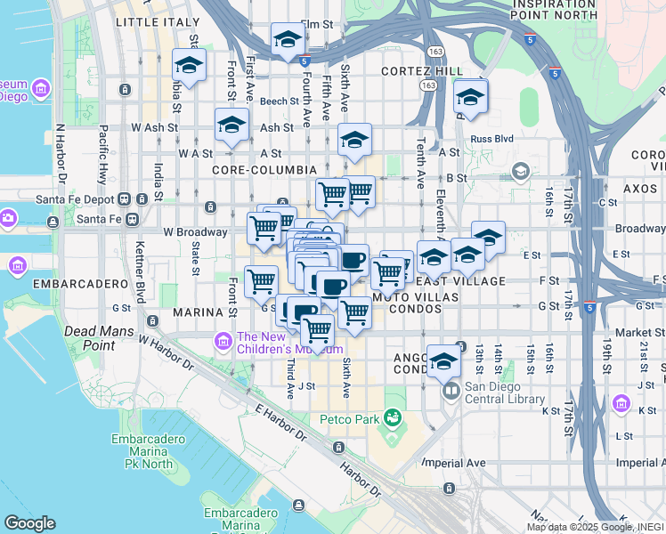 map of restaurants, bars, coffee shops, grocery stores, and more near in San Diego