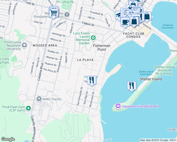 map of restaurants, bars, coffee shops, grocery stores, and more near 3125 Qualtrough Street in San Diego