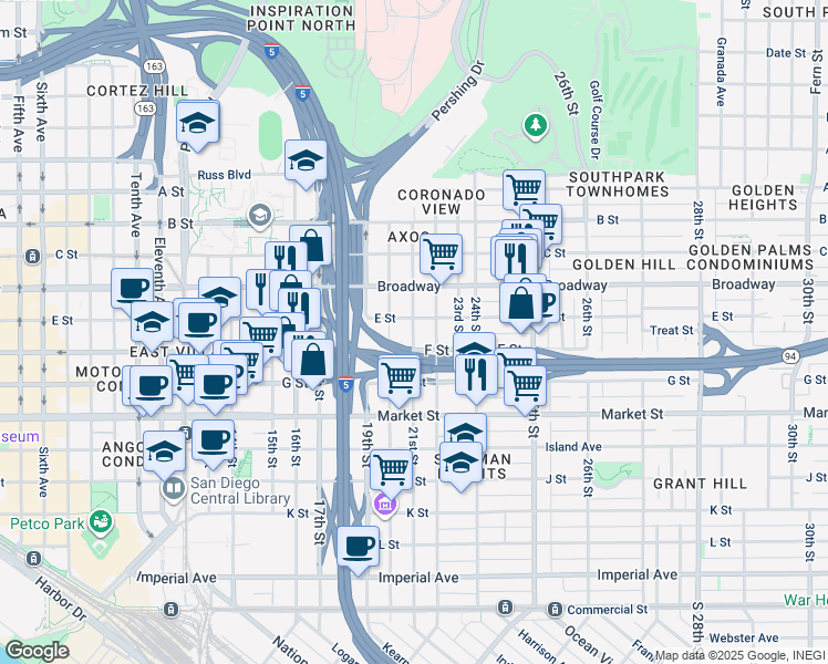 map of restaurants, bars, coffee shops, grocery stores, and more near 917 20th Street in San Diego