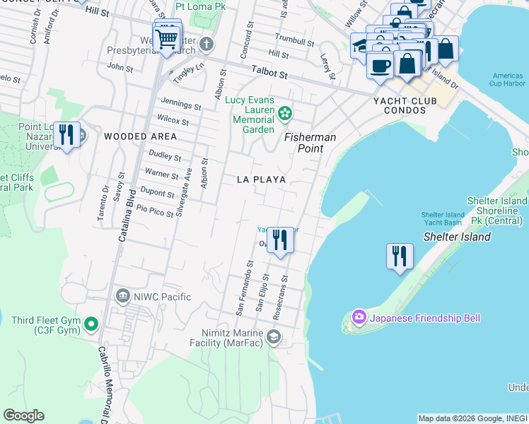 map of restaurants, bars, coffee shops, grocery stores, and more near 666 San Fernando Street in San Diego