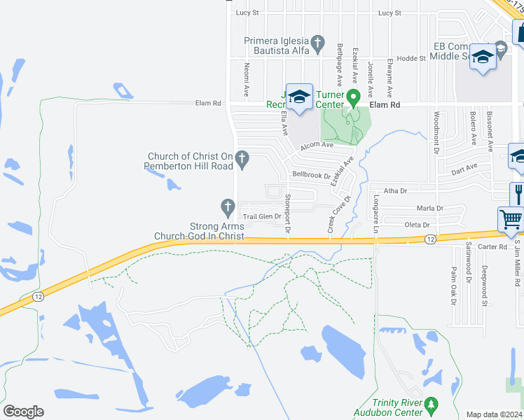 map of restaurants, bars, coffee shops, grocery stores, and more near 299 Stoneport Drive in Dallas