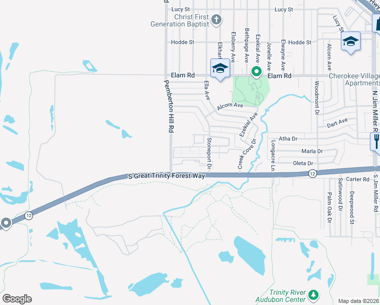 map of restaurants, bars, coffee shops, grocery stores, and more near 299 Stoneport Drive in Dallas