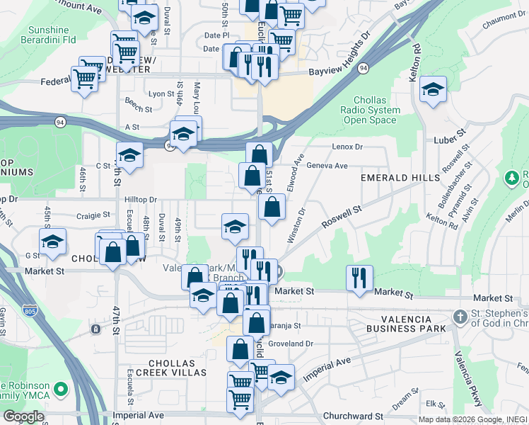map of restaurants, bars, coffee shops, grocery stores, and more near 881 51st Street in San Diego