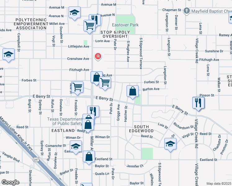map of restaurants, bars, coffee shops, grocery stores, and more near 2916 Pate Drive in Fort Worth