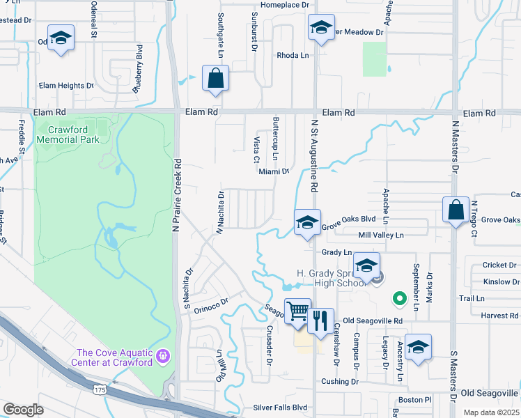 map of restaurants, bars, coffee shops, grocery stores, and more near 269 Buttercup Lane in Dallas