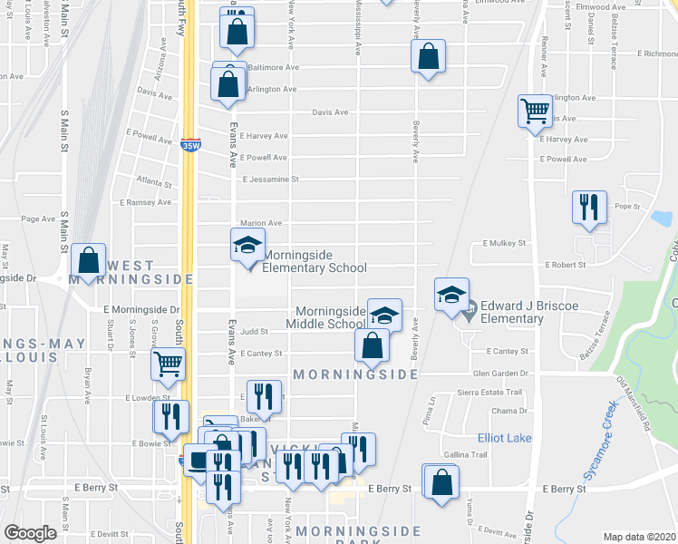 map of restaurants, bars, coffee shops, grocery stores, and more near 1037 East Robert Street in Fort Worth