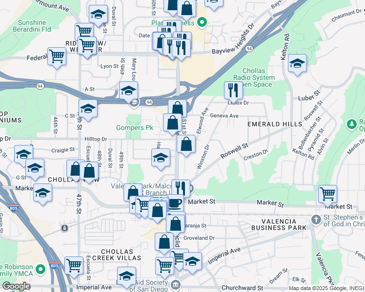 map of restaurants, bars, coffee shops, grocery stores, and more near 859 Euclid Avenue in San Diego