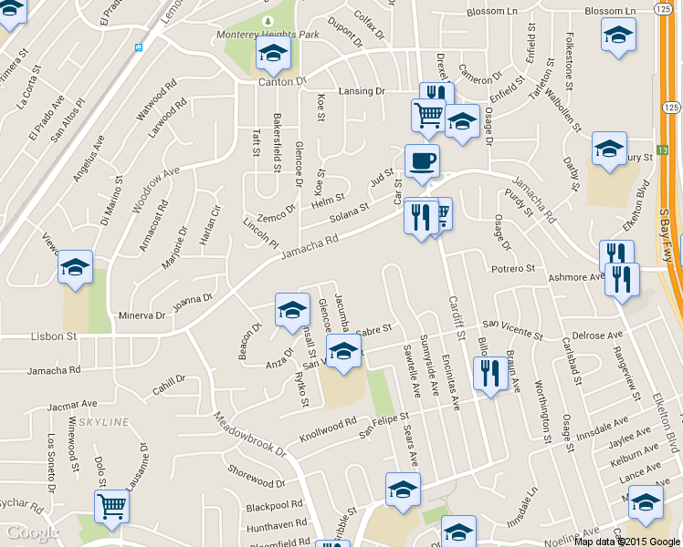 map of restaurants, bars, coffee shops, grocery stores, and more near 893 Jacumba Street in San Diego