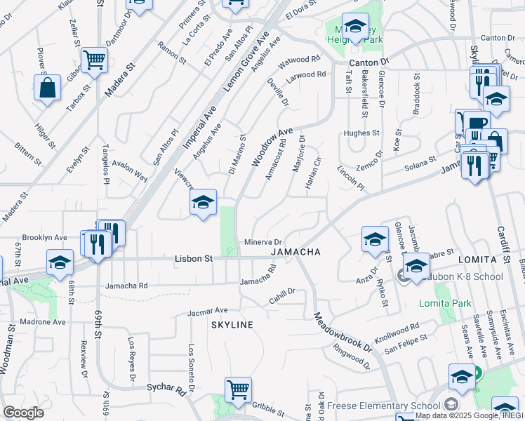 map of restaurants, bars, coffee shops, grocery stores, and more near 901 Armacost Road in San Diego