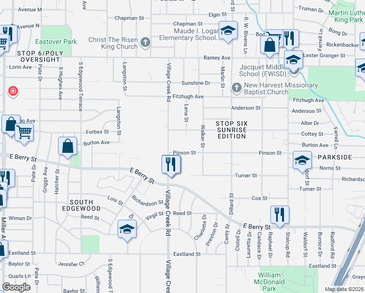 map of restaurants, bars, coffee shops, grocery stores, and more near 5034 Cottey Street in Fort Worth