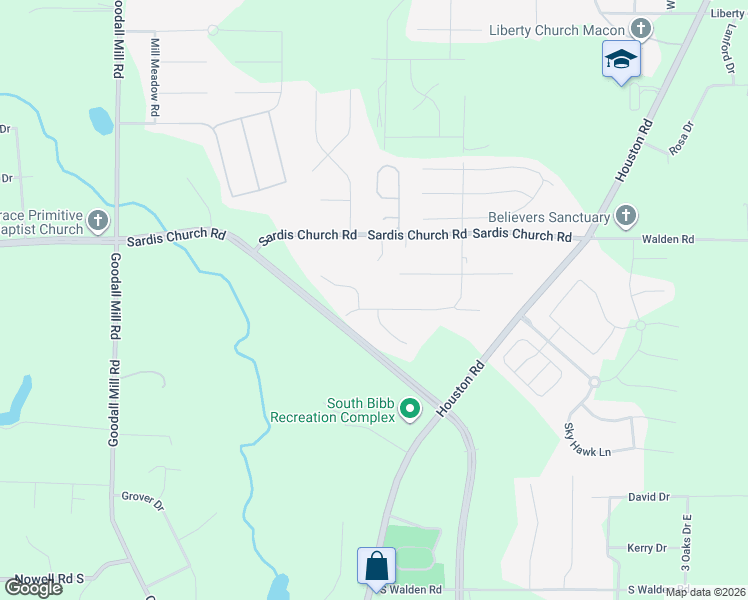 map of restaurants, bars, coffee shops, grocery stores, and more near 609 Nicholas Lane in Macon