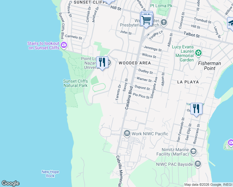 map of restaurants, bars, coffee shops, grocery stores, and more near 541 Tarento Drive in San Diego