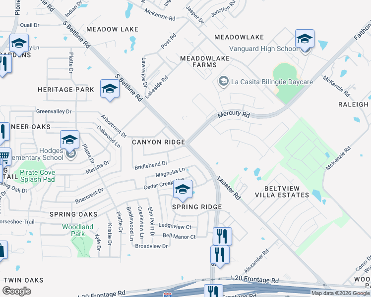 map of restaurants, bars, coffee shops, grocery stores, and more near in Balch Springs