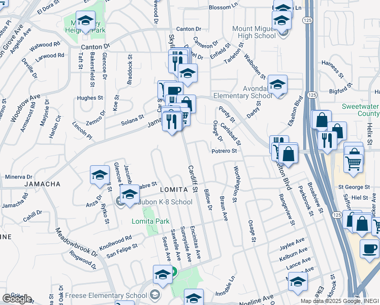map of restaurants, bars, coffee shops, grocery stores, and more near 851 Cardiff Street in San Diego