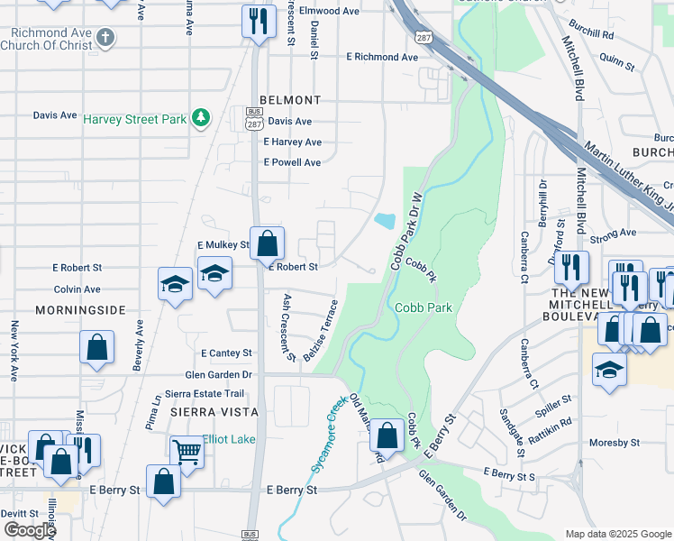 map of restaurants, bars, coffee shops, grocery stores, and more near 1800 East Robert Street in Fort Worth