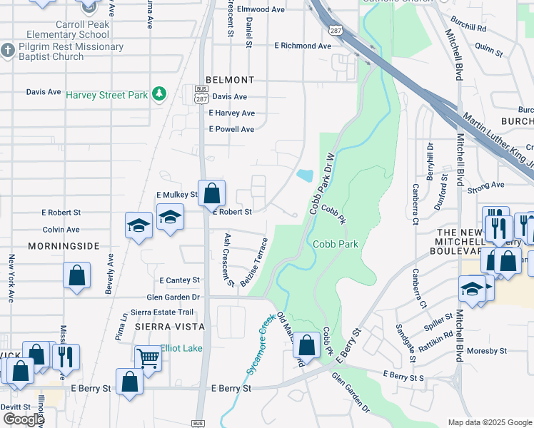 map of restaurants, bars, coffee shops, grocery stores, and more near 1800 East Robert Street in Fort Worth