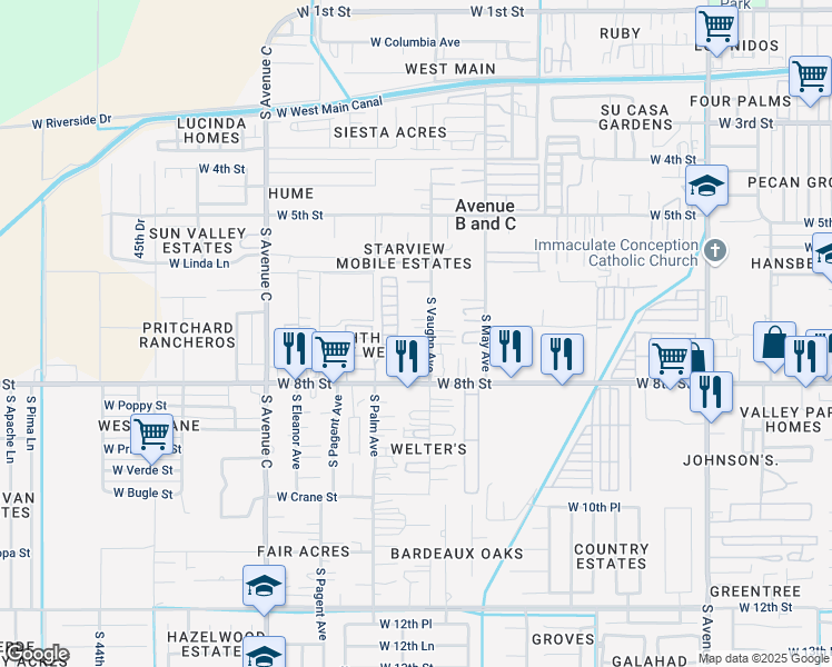 map of restaurants, bars, coffee shops, grocery stores, and more near 694-706 S Vaughn Ave in Yuma