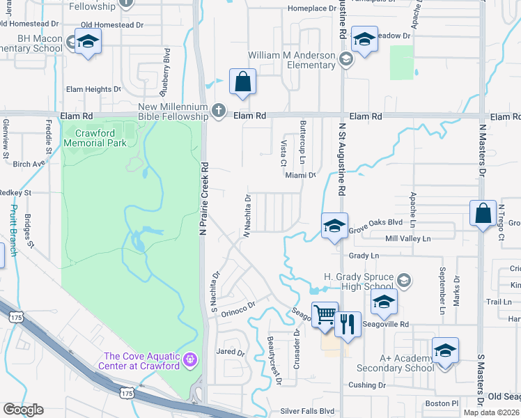 map of restaurants, bars, coffee shops, grocery stores, and more near 250 Prairie Grove Drive in Dallas