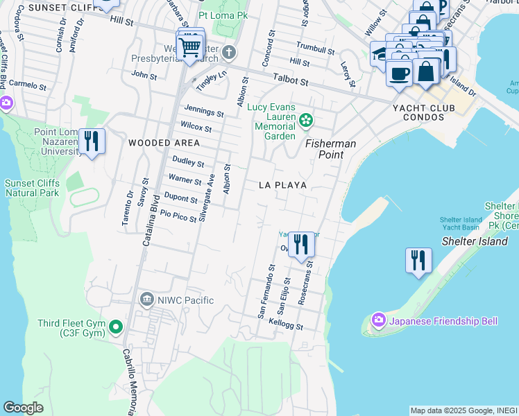 map of restaurants, bars, coffee shops, grocery stores, and more near 632 San Gorgonio Street in San Diego