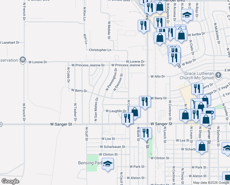 map of restaurants, bars, coffee shops, grocery stores, and more near 1106 West Hollis Drive in Hobbs