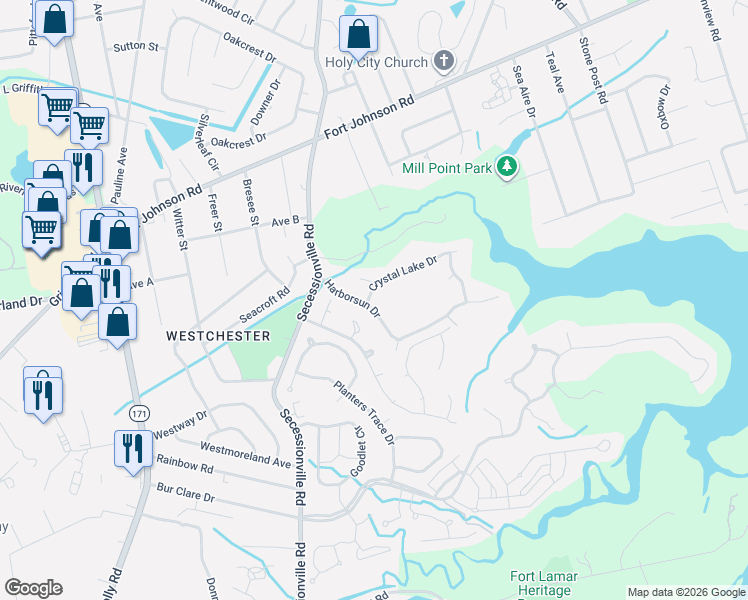 map of restaurants, bars, coffee shops, grocery stores, and more near 1575 Harborsun Drive in Charleston