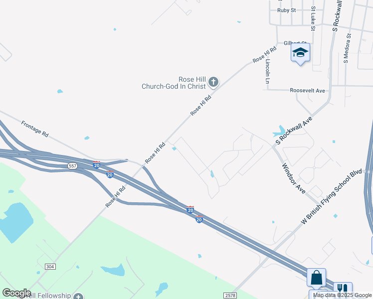 map of restaurants, bars, coffee shops, grocery stores, and more near Fairmeade Drive in Terrell