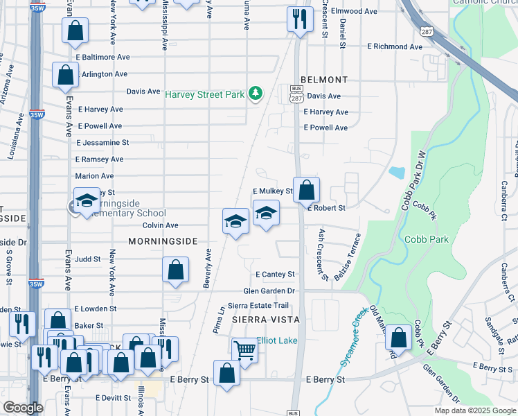 map of restaurants, bars, coffee shops, grocery stores, and more near 1417 East Robert Street in Fort Worth