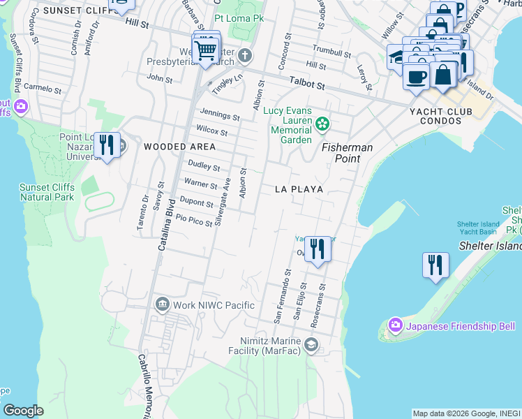 map of restaurants, bars, coffee shops, grocery stores, and more near 632 San Gorgonio Street in San Diego