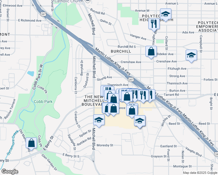 map of restaurants, bars, coffee shops, grocery stores, and more near 2666 Thannisch Avenue in Fort Worth