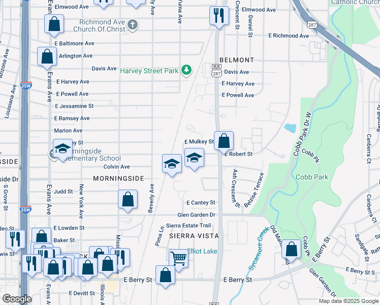 map of restaurants, bars, coffee shops, grocery stores, and more near 1417 East Robert Street in Fort Worth