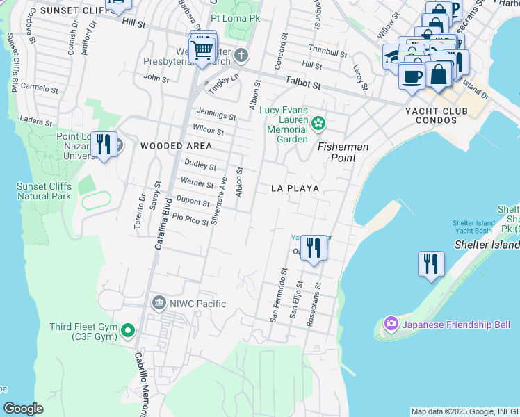 map of restaurants, bars, coffee shops, grocery stores, and more near 617 Gage Drive in San Diego