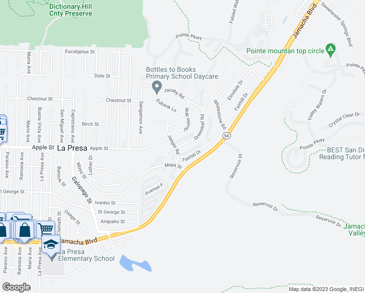 map of restaurants, bars, coffee shops, grocery stores, and more near 10121 Greenleaf Road in Spring Valley