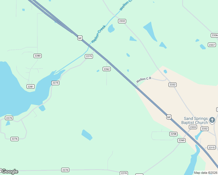 map of restaurants, bars, coffee shops, grocery stores, and more near 250 County Road 2262 in Mineola