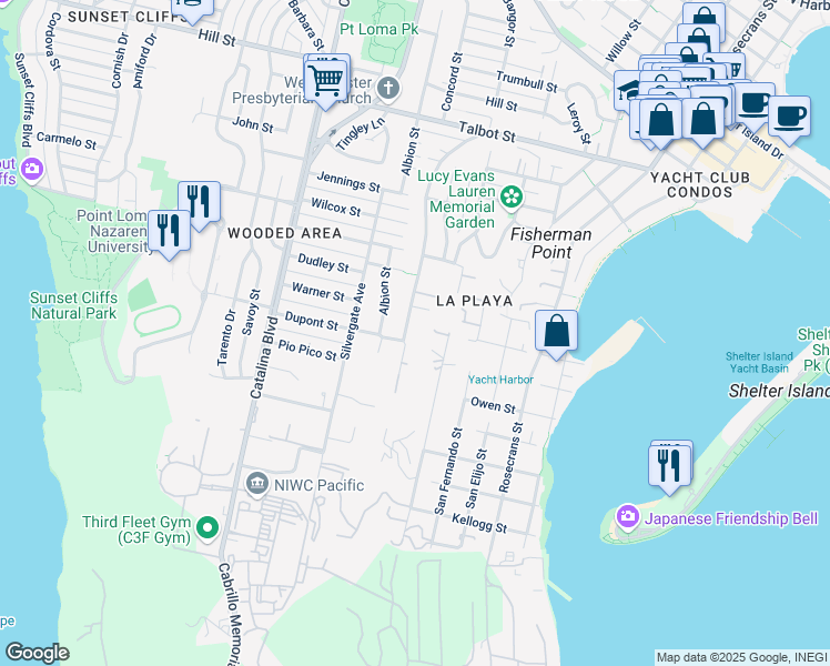 map of restaurants, bars, coffee shops, grocery stores, and more near 617 Gage Drive in San Diego