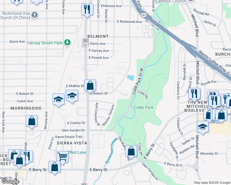 map of restaurants, bars, coffee shops, grocery stores, and more near 1802 East Robert Street in Fort Worth