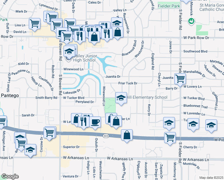 map of restaurants, bars, coffee shops, grocery stores, and more near 1806 Lakemont Court in Arlington