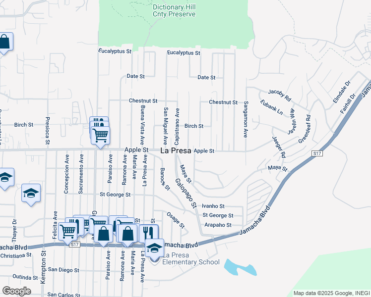 map of restaurants, bars, coffee shops, grocery stores, and more near 1002 Portola Avenue in Spring Valley