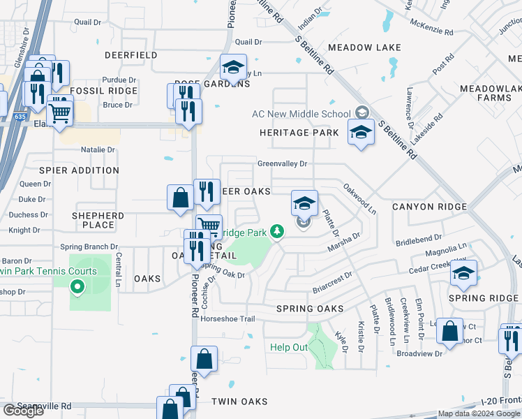 map of restaurants, bars, coffee shops, grocery stores, and more near 4030 Rustic Trail in Balch Springs
