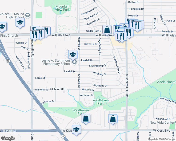 map of restaurants, bars, coffee shops, grocery stores, and more near 4663 Wyoming Street in Dallas
