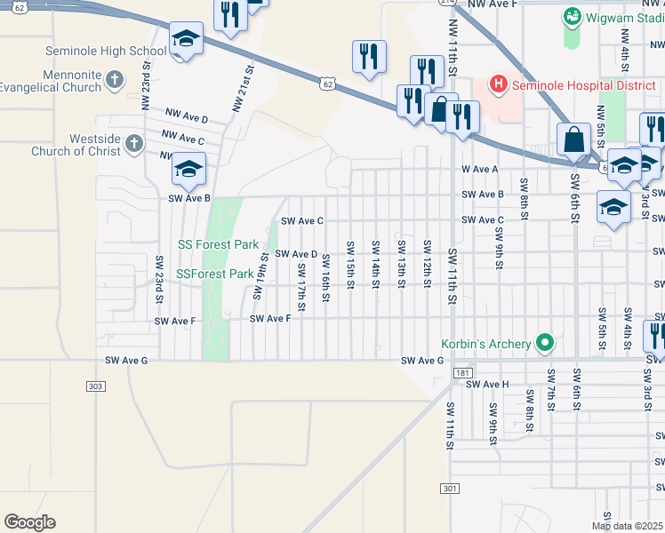 map of restaurants, bars, coffee shops, grocery stores, and more near 403 Southwest 16th Street in Seminole