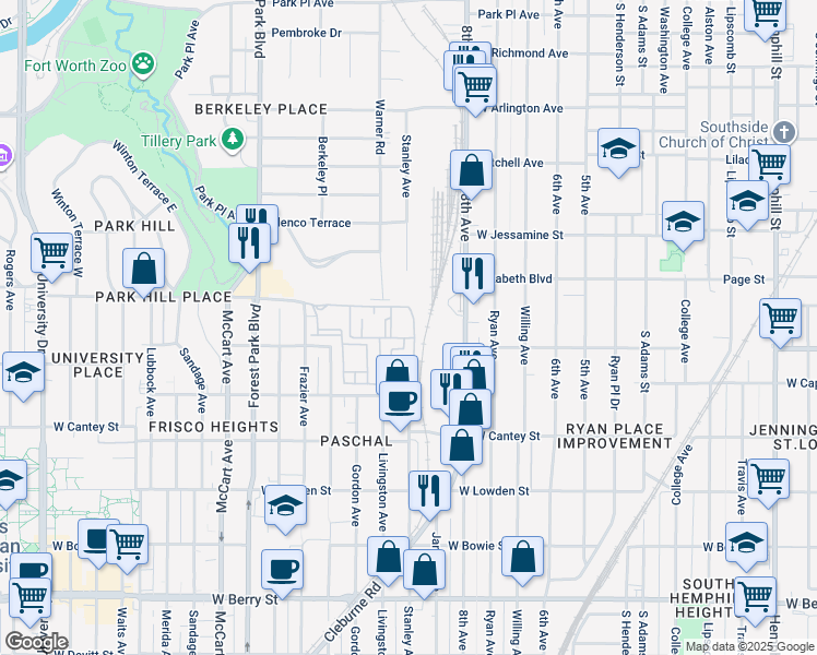 map of restaurants, bars, coffee shops, grocery stores, and more near 1800 Turner Ridge Drive in Fort Worth