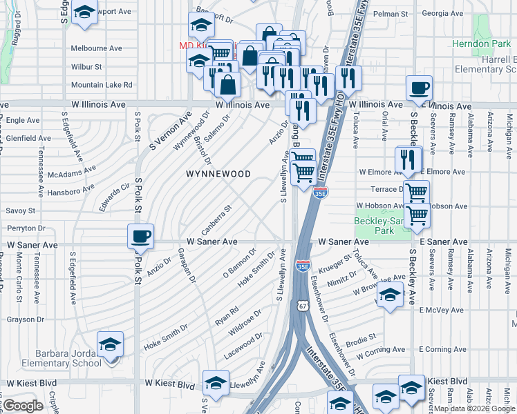 map of restaurants, bars, coffee shops, grocery stores, and more near 2646 Grayson Dr in Dallas