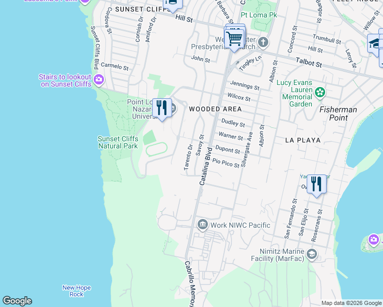 map of restaurants, bars, coffee shops, grocery stores, and more near 541 Tarento Drive in San Diego