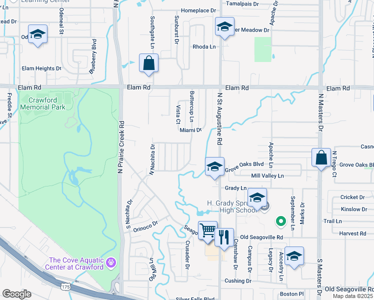 map of restaurants, bars, coffee shops, grocery stores, and more near 269 Buttercup Lane in Dallas